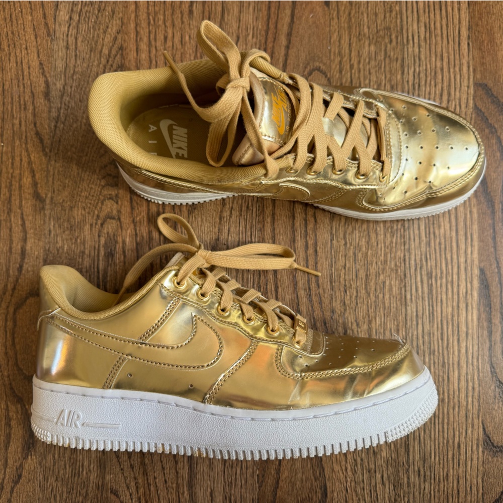 Gold Nike Air Force ones size 8.5